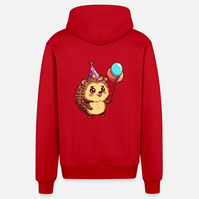 Hérisson Anniversaire Bande Dessinée - Veste à capuche bio décontractée fabriquée en UE - rouge