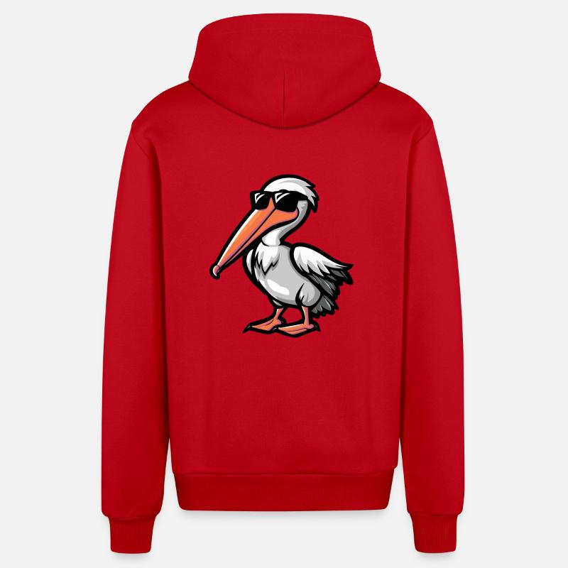 Pélican oiseau bande dessinée Cool - Veste à capuche bio décontractée fabriquée en UE - rouge