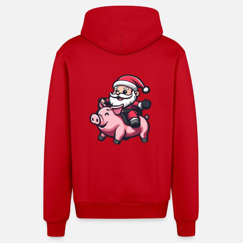Cochon Père Noël Dessin animé - Veste à capuche bio décontractée fabriquée en UE - rouge