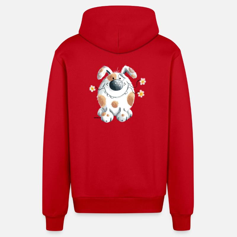 Chien avec la fleur - Veste à capuche bio décontractée fabriquée en UE - rouge