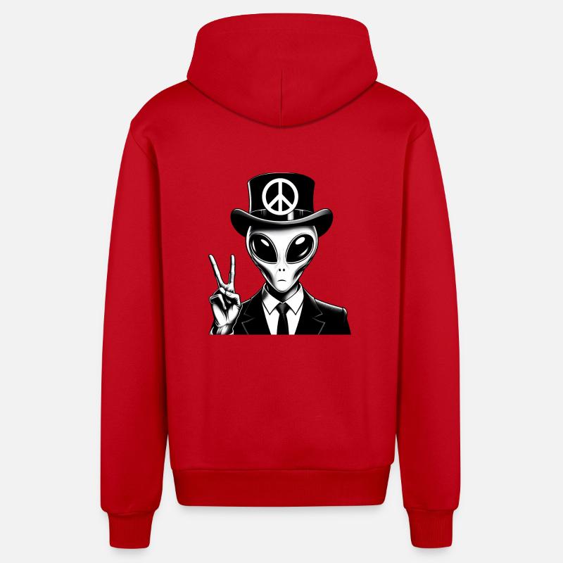 Extraterrestre avec signe de paix - Veste à capuche bio décontractée fabriquée en UE - rouge