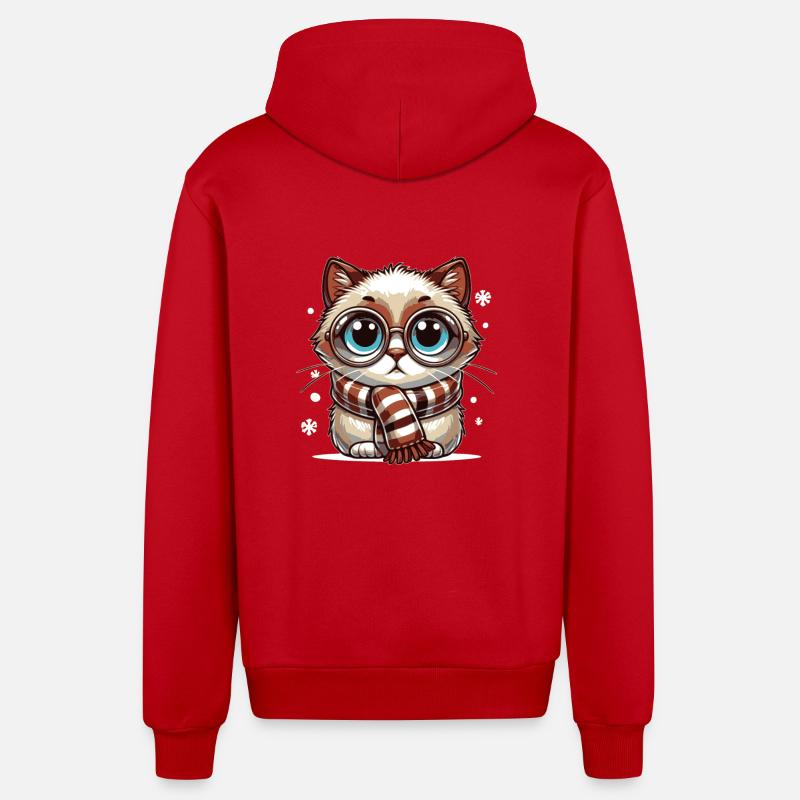 Chat d’hiver - Veste à capuche bio décontractée fabriquée en UE - rouge