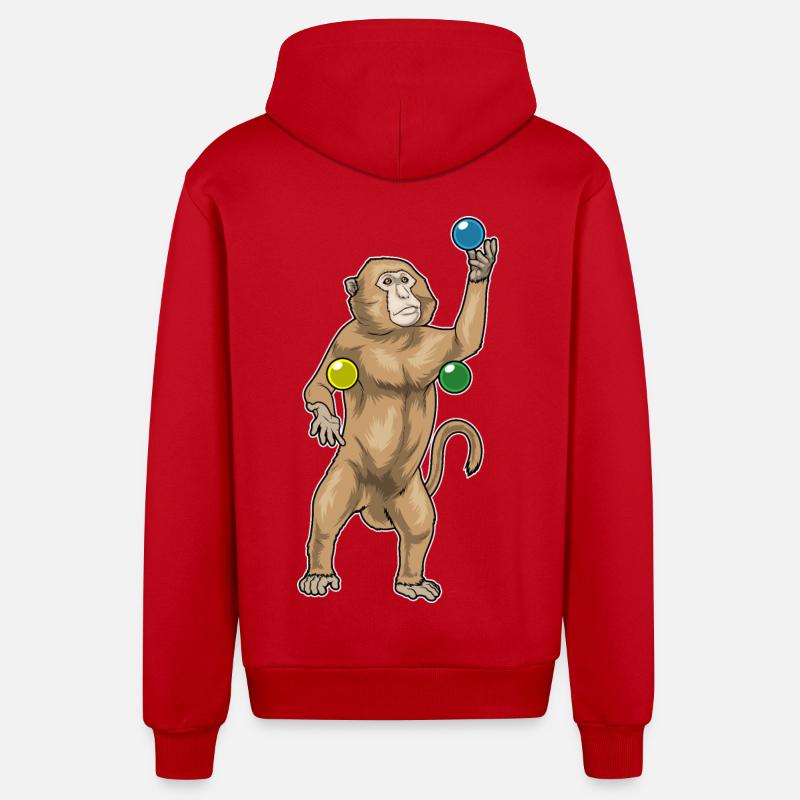 Singe jongleur jongleur - Veste à capuche bio décontractée fabriquée en UE - rouge