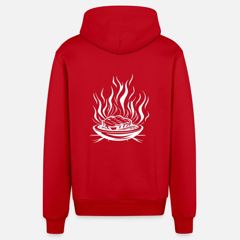 Grill Flame Viande Bbq - Veste à capuche bio décontractée fabriquée en UE - rouge