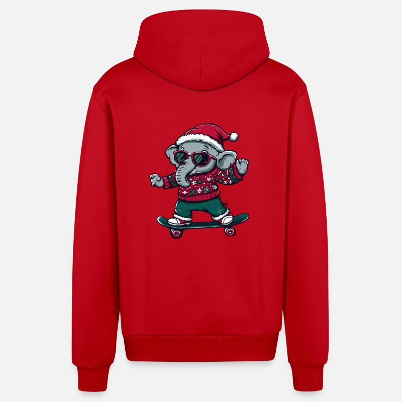 Éléphant Noël Drôle - Veste à capuche bio décontractée fabriquée en UE - rouge