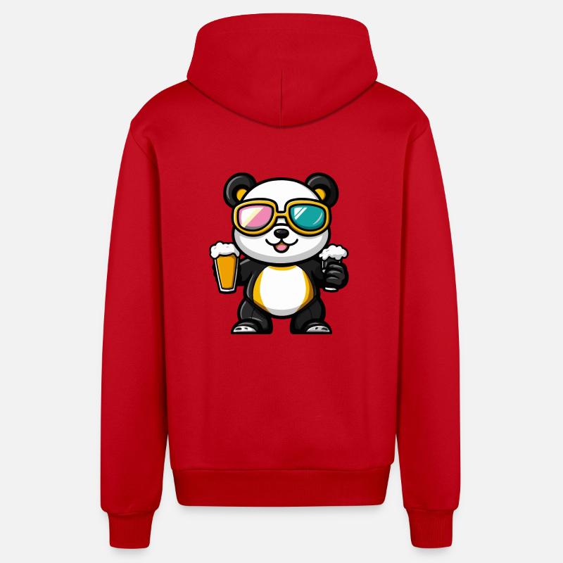 Bière Panda Ski - Veste à capuche bio décontractée fabriquée en UE - rouge
