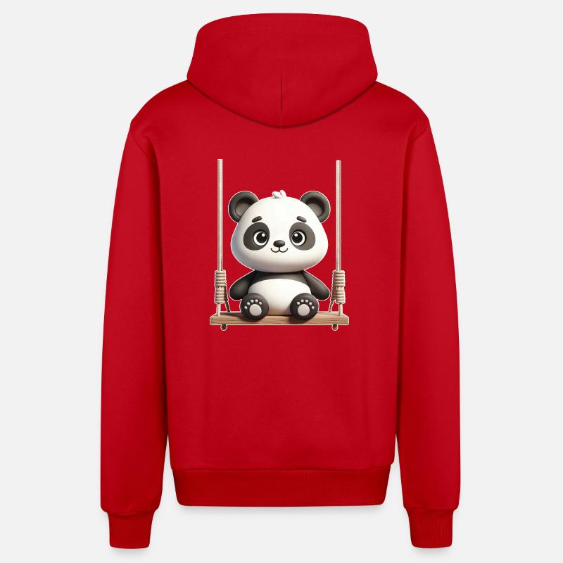Mignon Panda Balançoire Dessin Animé - Veste à capuche bio décontractée fabriquée en UE - rouge