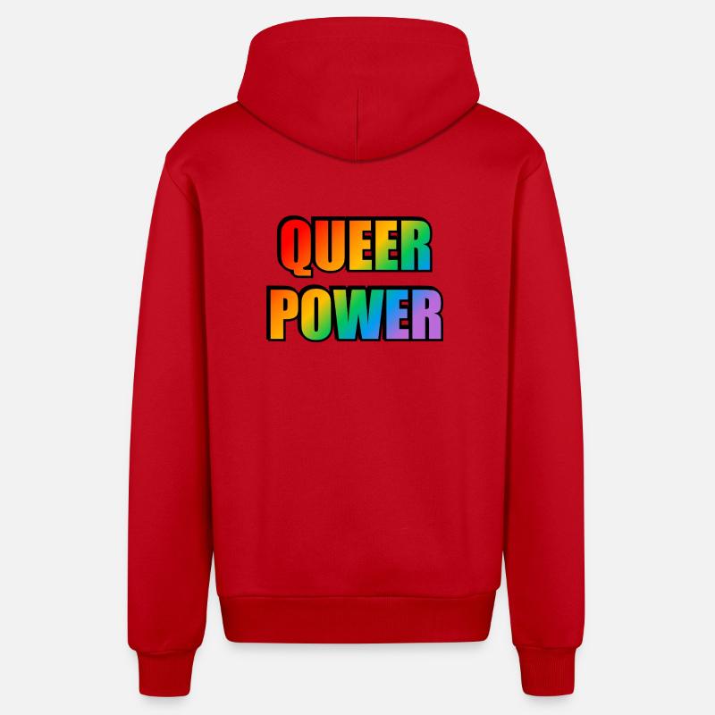 Queer Power Texte arc-en-ciel - Veste à capuche bio décontractée fabriquée en UE - rouge