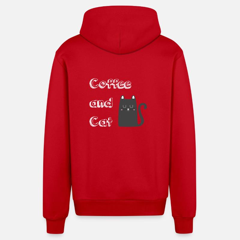 Café et chat - Veste à capuche bio décontractée fabriquée en UE - rouge