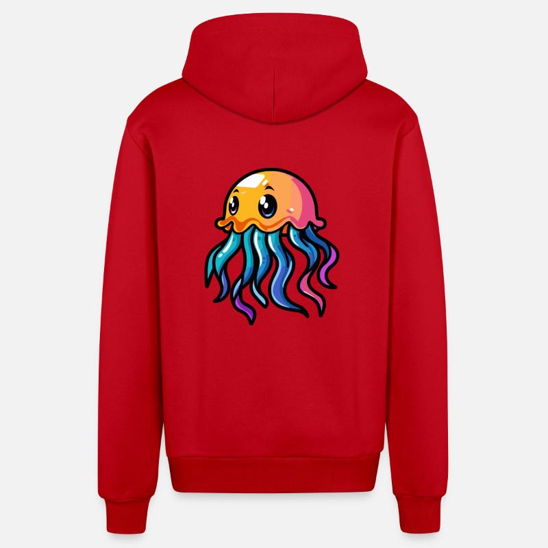 Bande dessinée méduse - Veste à capuche bio décontractée fabriquée en UE - rouge