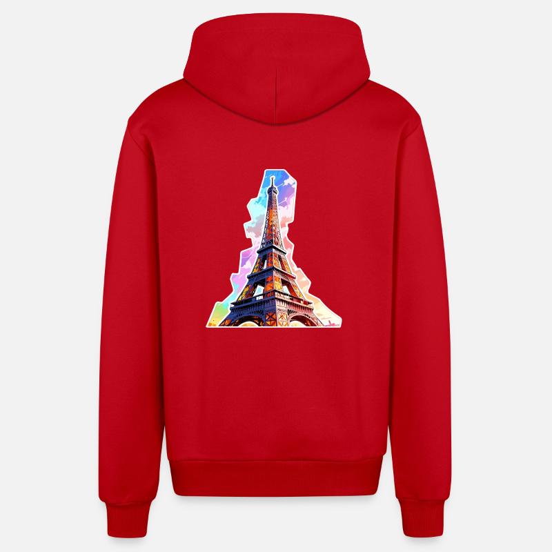 Eiffel tower #14 - Veste à capuche bio décontractée fabriquée en UE - rouge