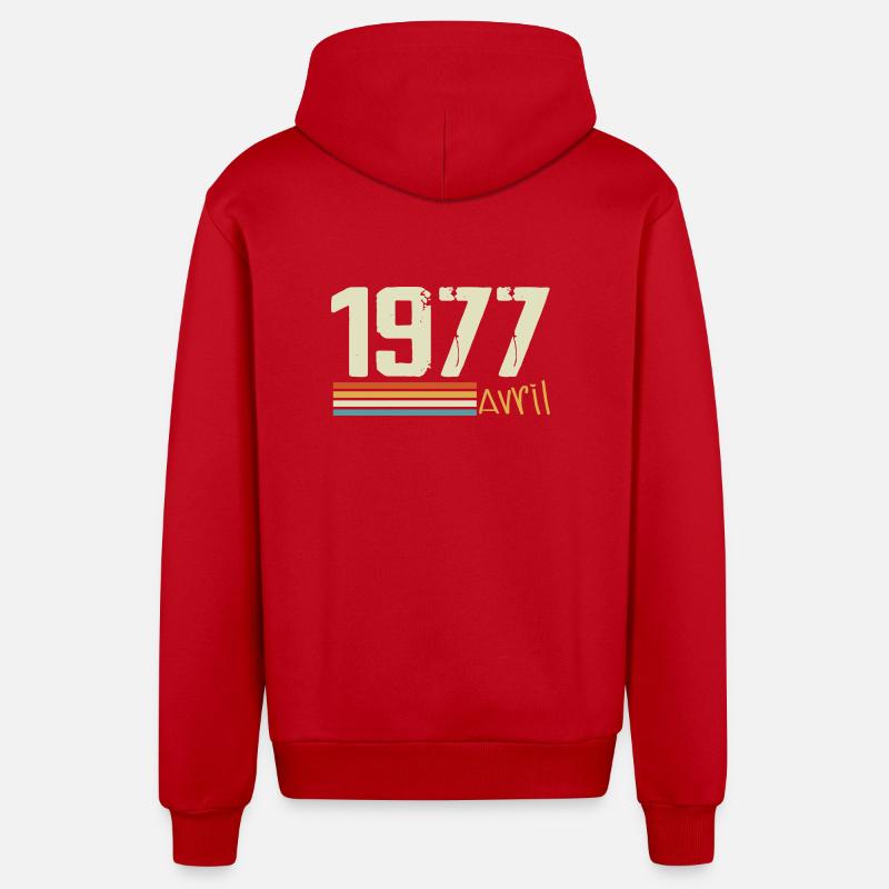 Né en avril 1977 - Veste à capuche bio décontractée fabriquée en UE - rouge