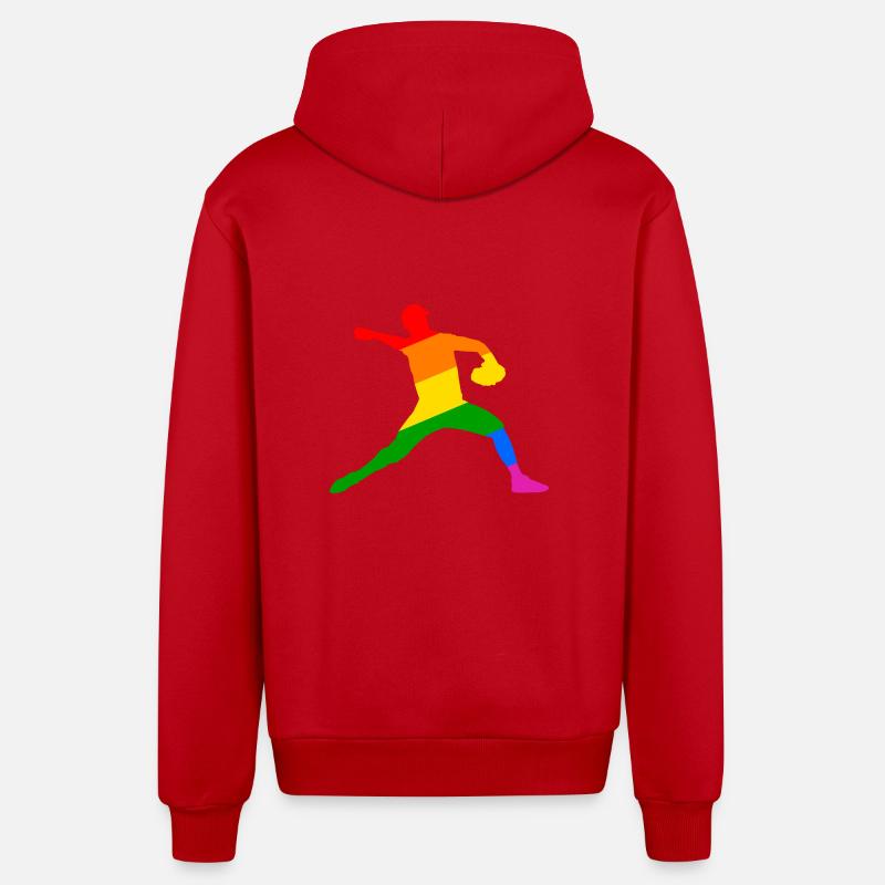 Regenbogen Baseball Player Geschenk - Organic Relaxed Kapuzenjacke Made in EU - Rot