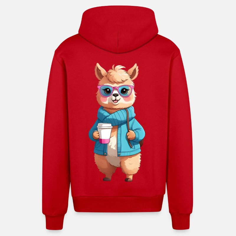 Café Alpaga à Capuche avec Lunettes - Veste à capuche bio décontractée fabriquée en UE - rouge