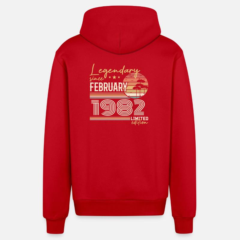 Février 1982 anniversaire 1982 légendes Février - Veste à capuche bio décontractée fabriquée en UE - rouge