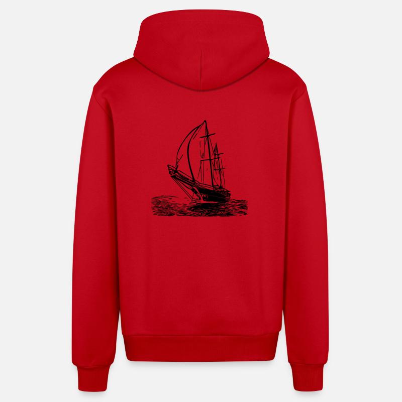 Voilier élégant avec voiles - Veste à capuche bio décontractée fabriquée en UE - rouge