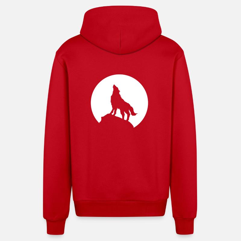 loup - Veste à capuche bio décontractée fabriquée en UE - rouge