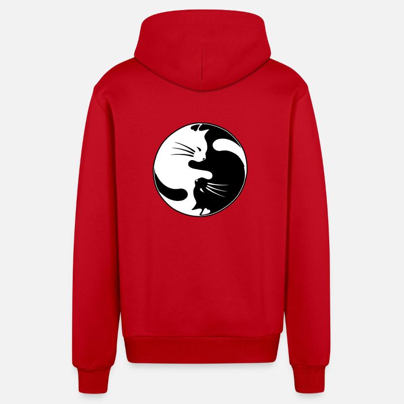 Yin yang chat - Veste à capuche bio décontractée fabriquée en UE - rouge
