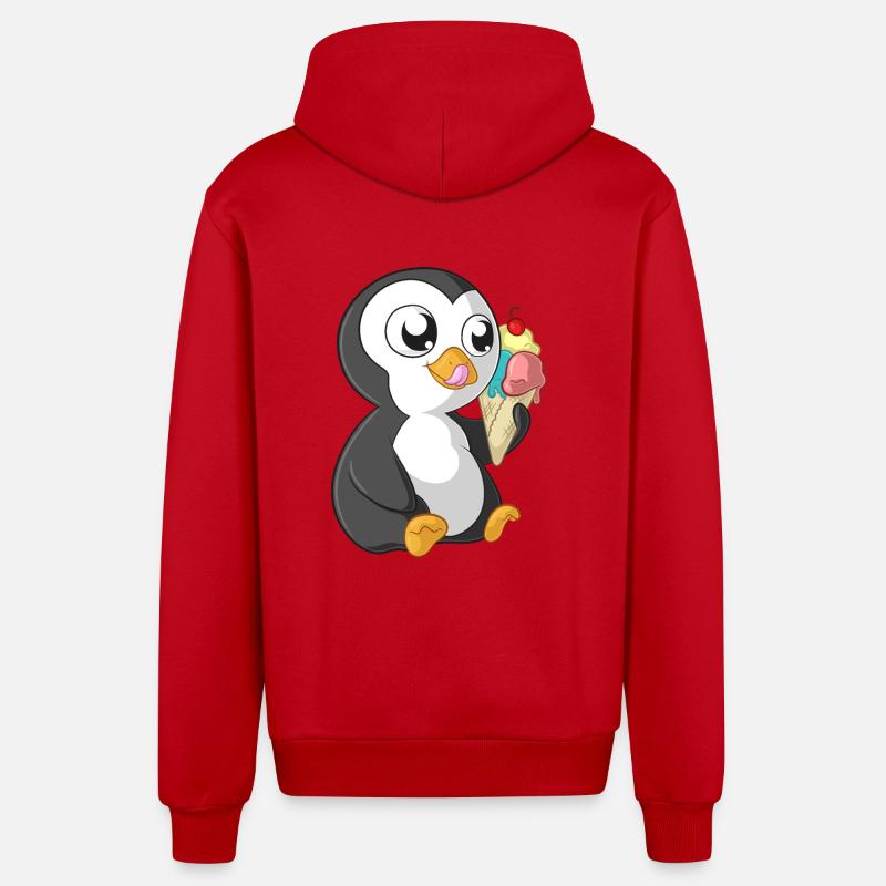 Pingouin de dessin animé d'été - Veste à capuche bio décontractée fabriquée en UE - rouge