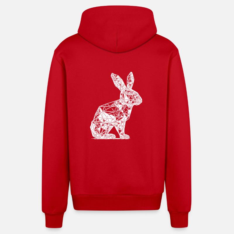 Geometric Lines Rabbit Rabbit Head - Organic Relaxed Hooded Jacket Made in EU - red