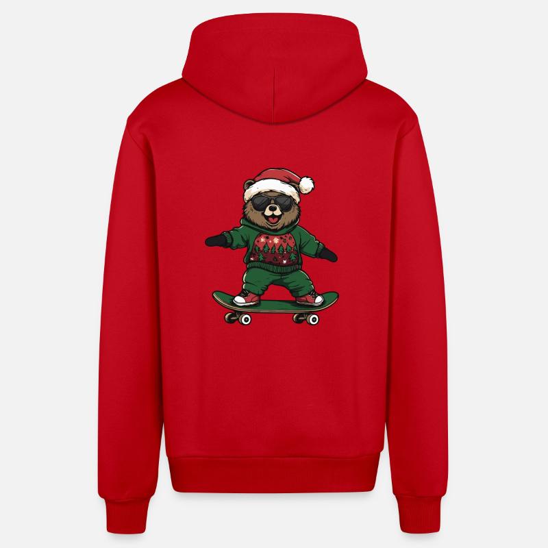 Ours Noël Drôle - Veste à capuche bio décontractée fabriquée en UE - rouge