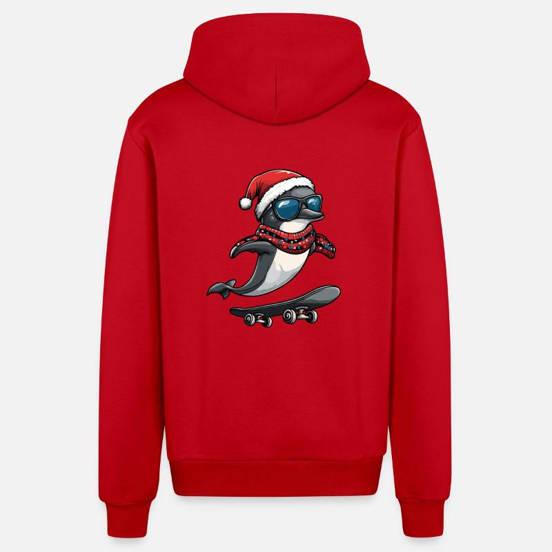 Dauphin Noël Drôle - Veste à capuche bio décontractée fabriquée en UE - rouge