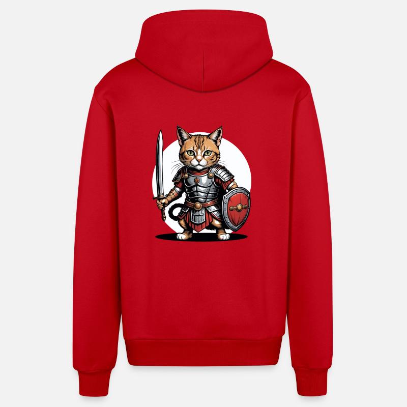 Chat Guerrier Romain Chat Cadeau - Veste à capuche bio décontractée fabriquée en UE - rouge