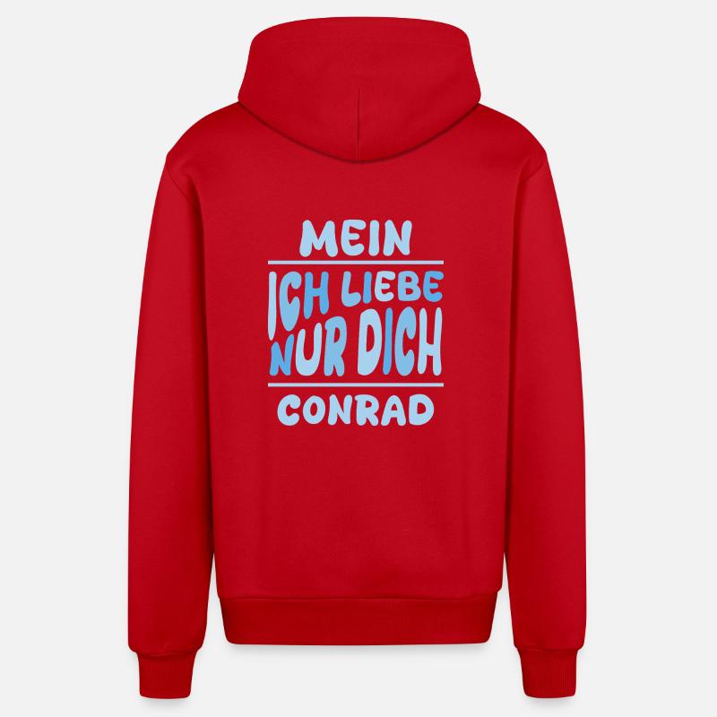 Cadeau pour Conrad - Veste à capuche bio décontractée fabriquée en UE - rouge