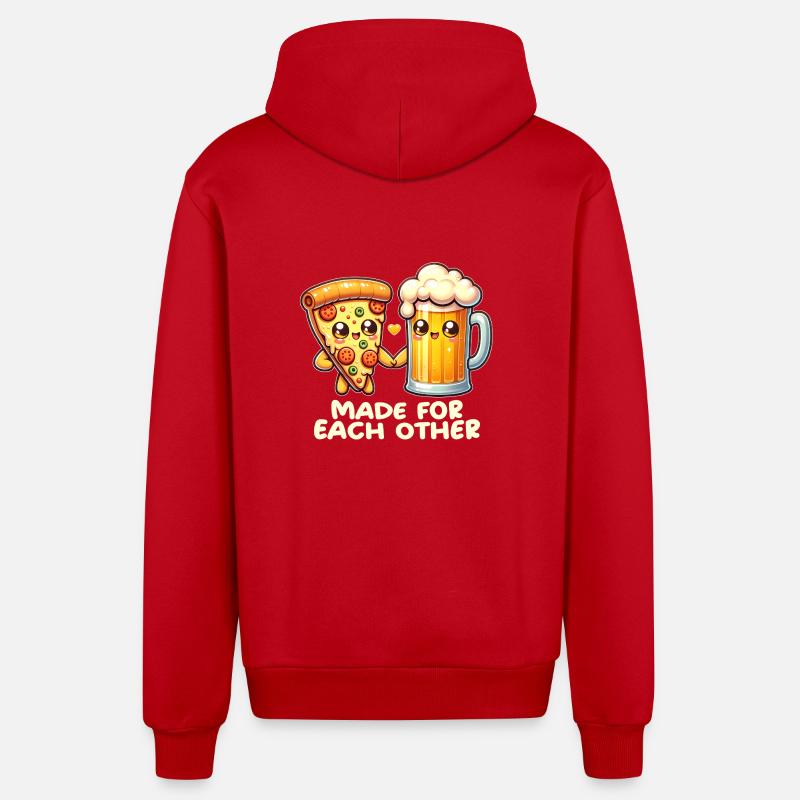 Pizza et bière - Veste à capuche bio décontractée fabriquée en UE - rouge