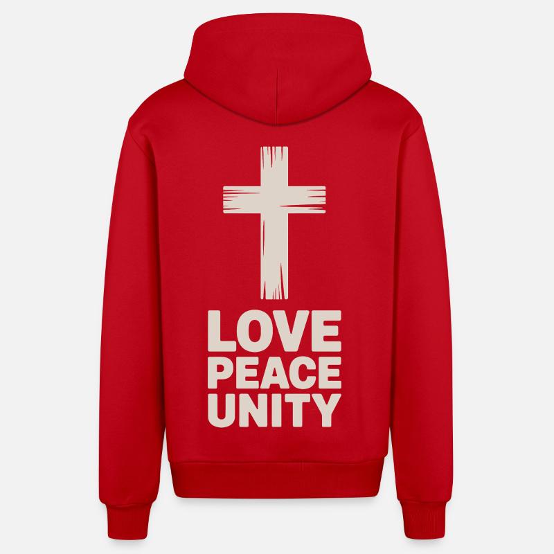 Amour Paix Unité Croix Chrétienne - Veste à capuche bio décontractée fabriquée en UE - rouge