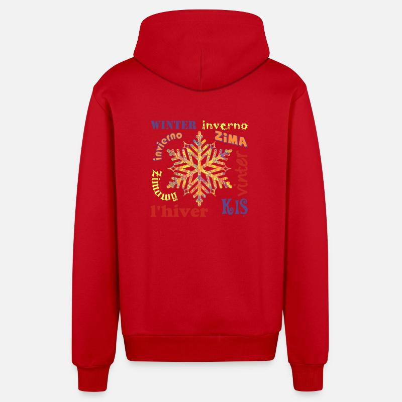 Winter multilingual E 53 - Organic Relaxed Hooded Jacket Made in EU - red