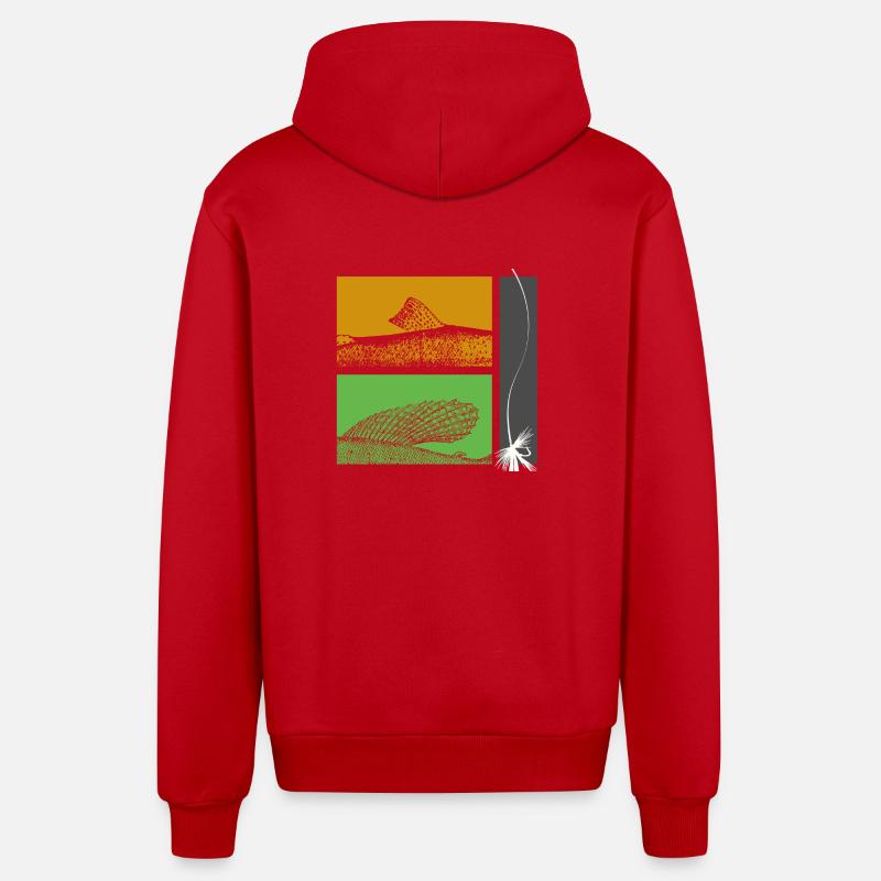 Modèle 26 - truites et ombres - Veste à capuche bio décontractée fabriquée en UE - rouge