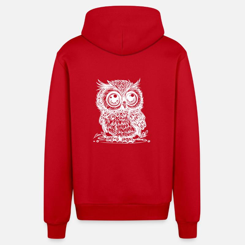 Hibou mignon - Petit hibou - Veste à capuche bio décontractée fabriquée en UE - rouge