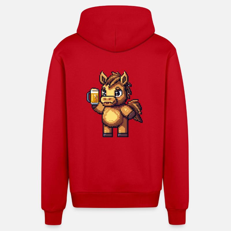 Cheval bière Pixel - Veste à capuche bio décontractée fabriquée en UE - rouge