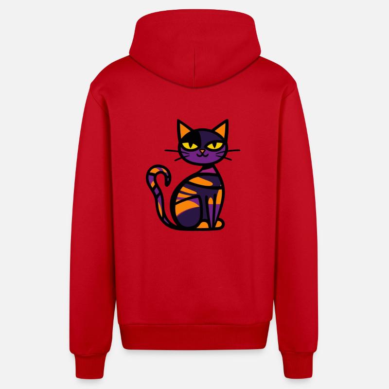 Chat Halloween Bande dessinée Chat - Veste à capuche bio décontractée fabriquée en UE - rouge