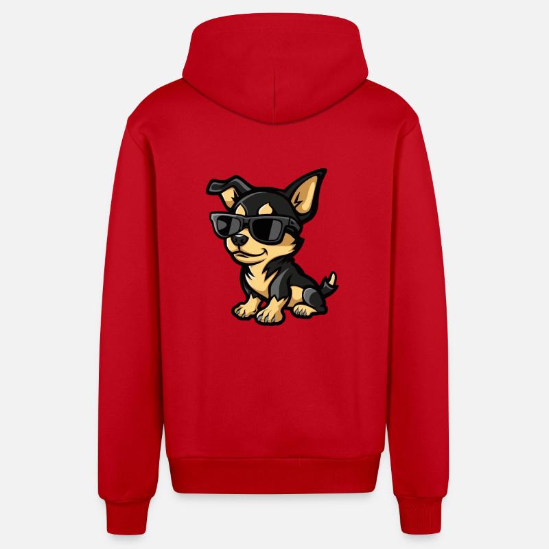 Chihuahua Chiens Bande Dessinée Cool - Veste à capuche bio décontractée fabriquée en UE - rouge