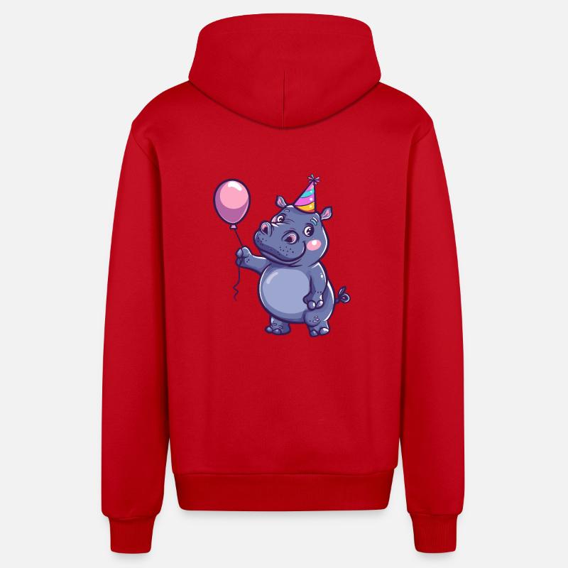 Hippopotame Anniversaire Bébé - Veste à capuche bio décontractée fabriquée en UE - rouge