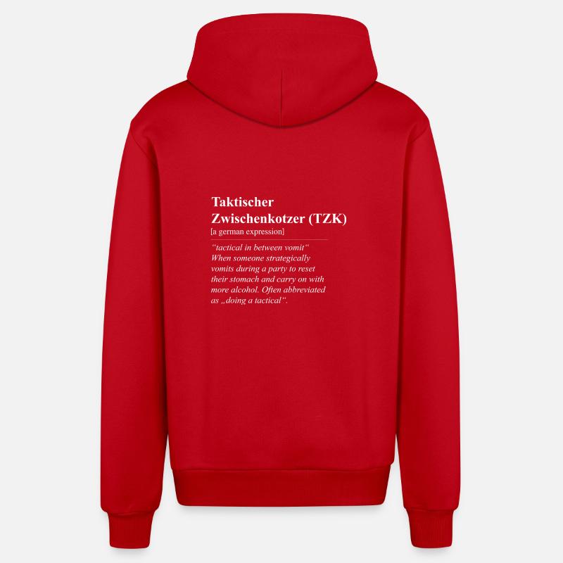 Tactical Interjection Funny Phrase - Organic Relaxed Hooded Jacket Made in EU - red