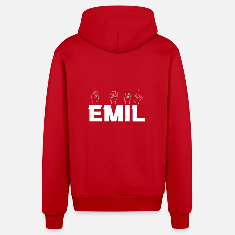 Langue des signes Emil - Veste à capuche bio décontractée fabriquée en UE - rouge