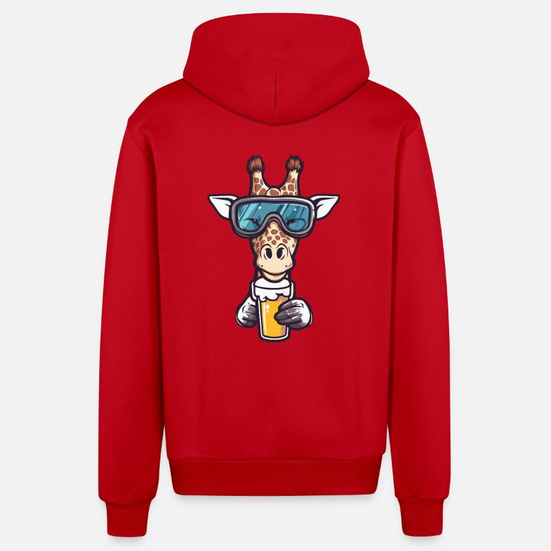 Giraffe Apres Ski Bier Comic - Organic Relaxed Kapuzenjacke Made in EU - Rot