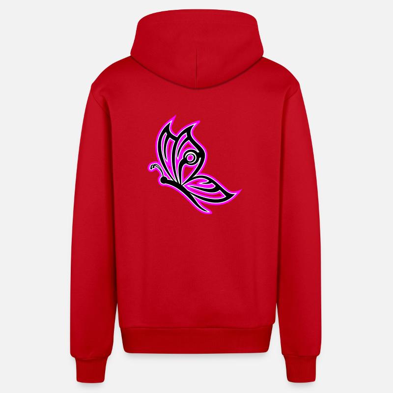 papillon rose - Veste à capuche bio décontractée fabriquée en UE - rouge