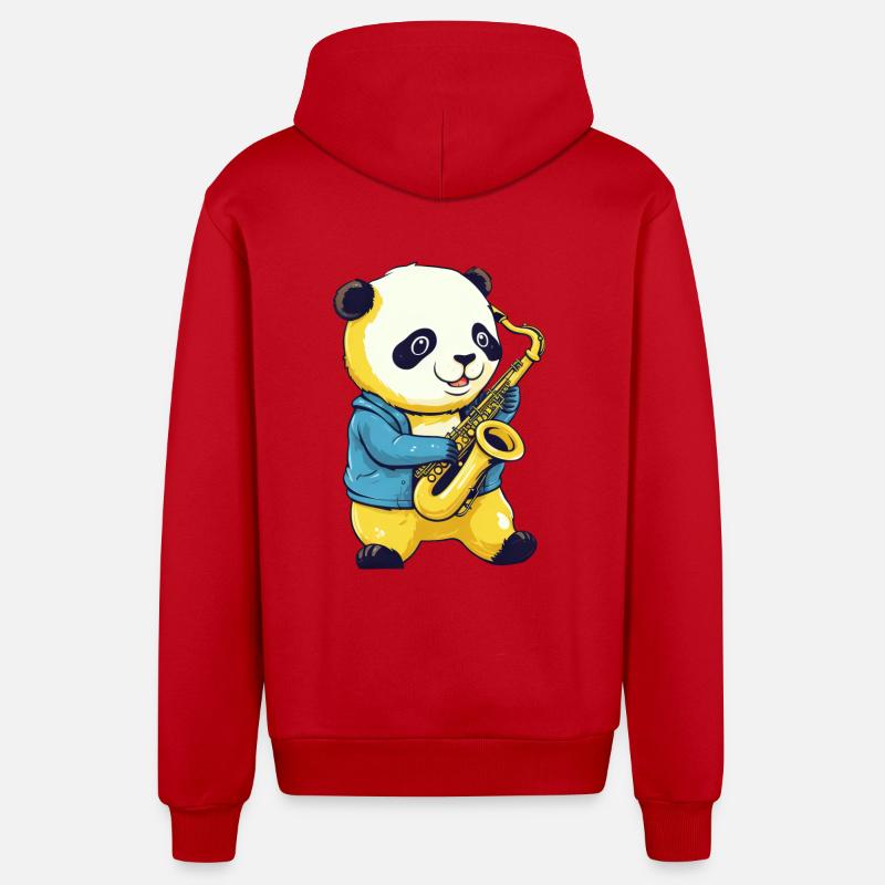 Panda avec saxophone - Veste à capuche bio décontractée fabriquée en UE - rouge