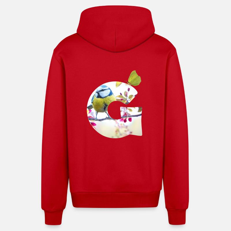 printemps oiseau papillon g - Veste à capuche bio décontractée fabriquée en UE - rouge