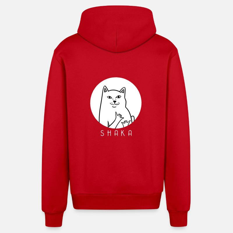 MEME CAT - Shaka - chat - chaton - Veste à capuche bio décontractée fabriquée en UE - rouge
