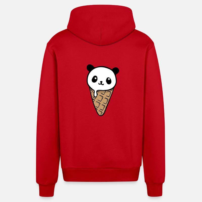 Panda Pocket Ice Cream - Veste à capuche bio décontractée fabriquée en UE - rouge