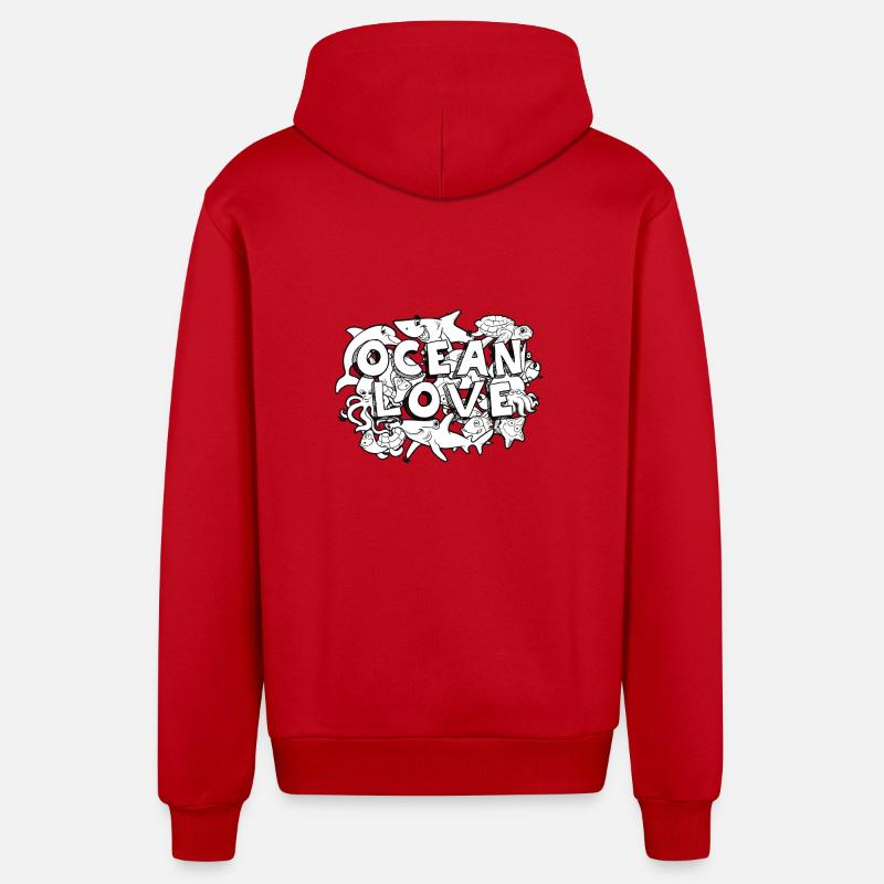 doodle Art Ocean - Veste à capuche bio décontractée fabriquée en UE - rouge