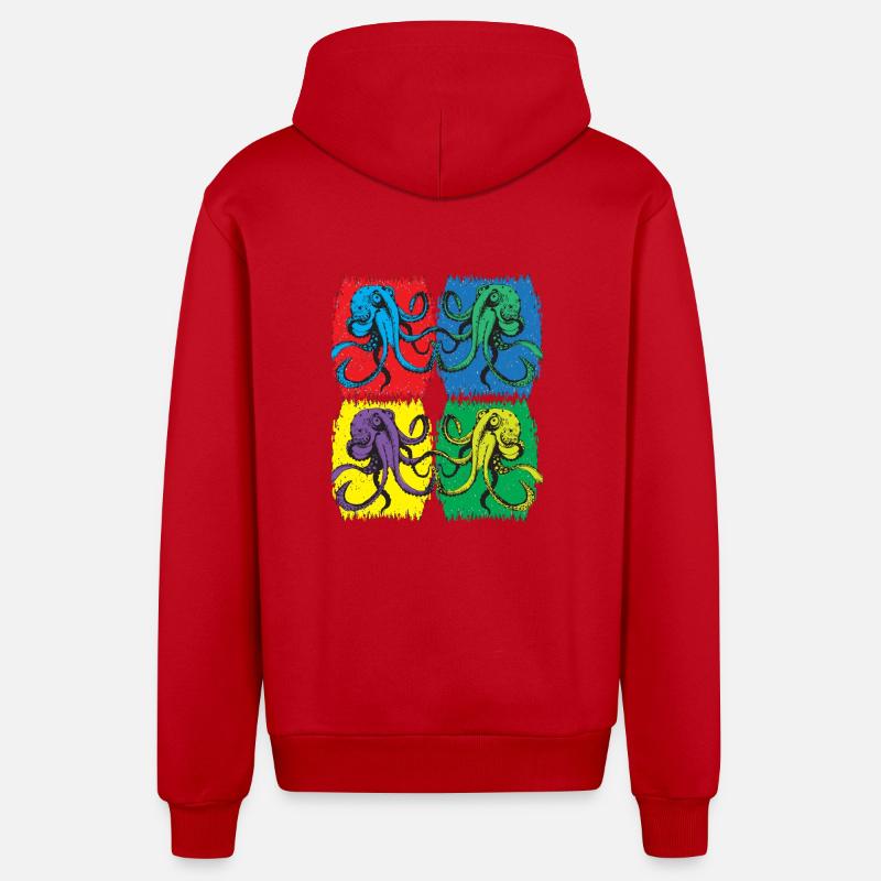 Octopus Pop Art - Veste à capuche bio décontractée fabriquée en UE - rouge