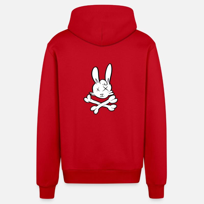 Crâne de lapin - Veste à capuche bio décontractée fabriquée en UE - rouge