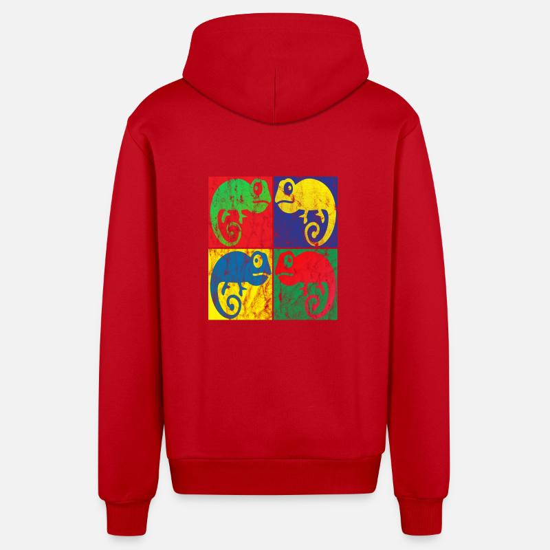Caméléon Pop Art - Veste à capuche bio décontractée fabriquée en UE - rouge