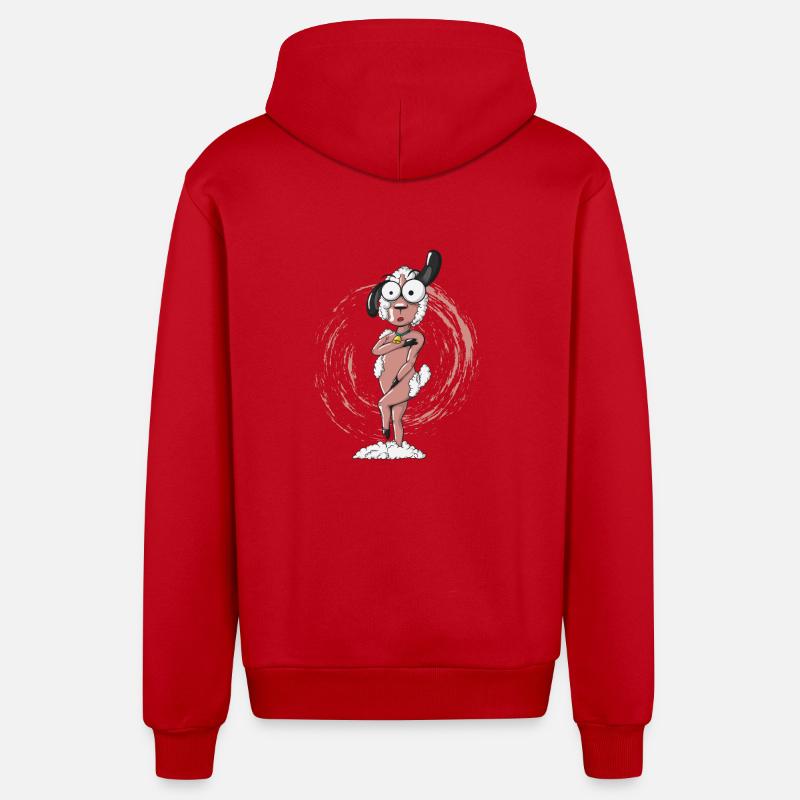mouton rasé nu - Veste à capuche bio décontractée fabriquée en UE - rouge